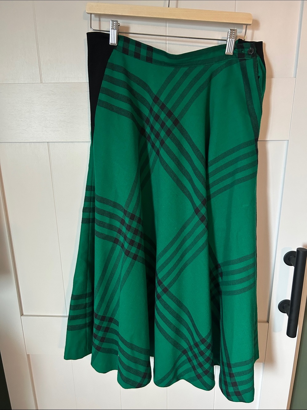Vintage Green Plaid A-Line Midi Skirt